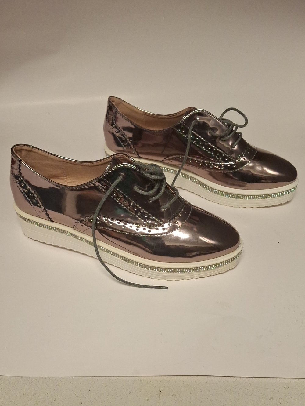 Italina Metallic Pink Lace-Up Platform Brogues